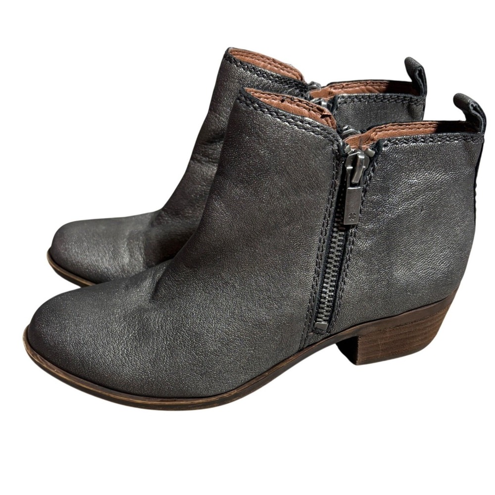 Lucky‎ Brand 6 Basel Metallic Rodeo Leather Ankle Booties Side Zip Moto Festival